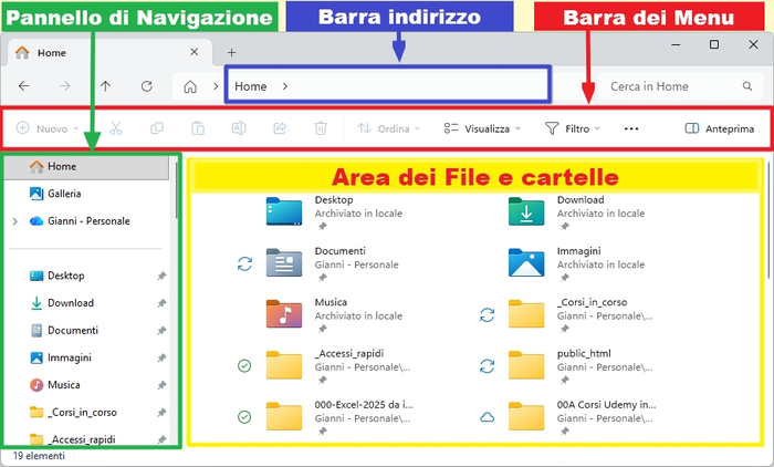 Barra dei menu di Esplora File